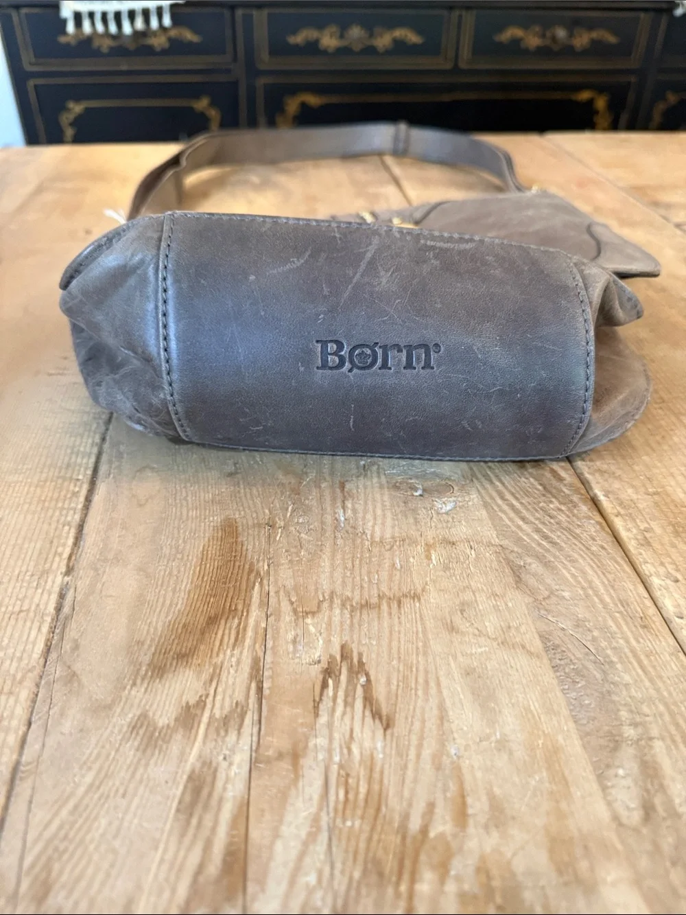 Born Brown Leather Hobo Crossbody with Brass Buckle